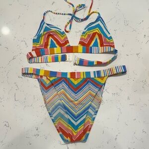 D&G Chevron Stripe Bikini in Blue, Red, Yellow, Pink